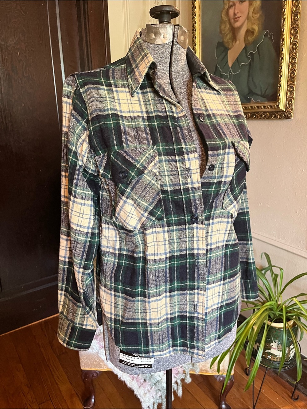 Woolrich Navy, Green & Cream Plaid Button Shirt